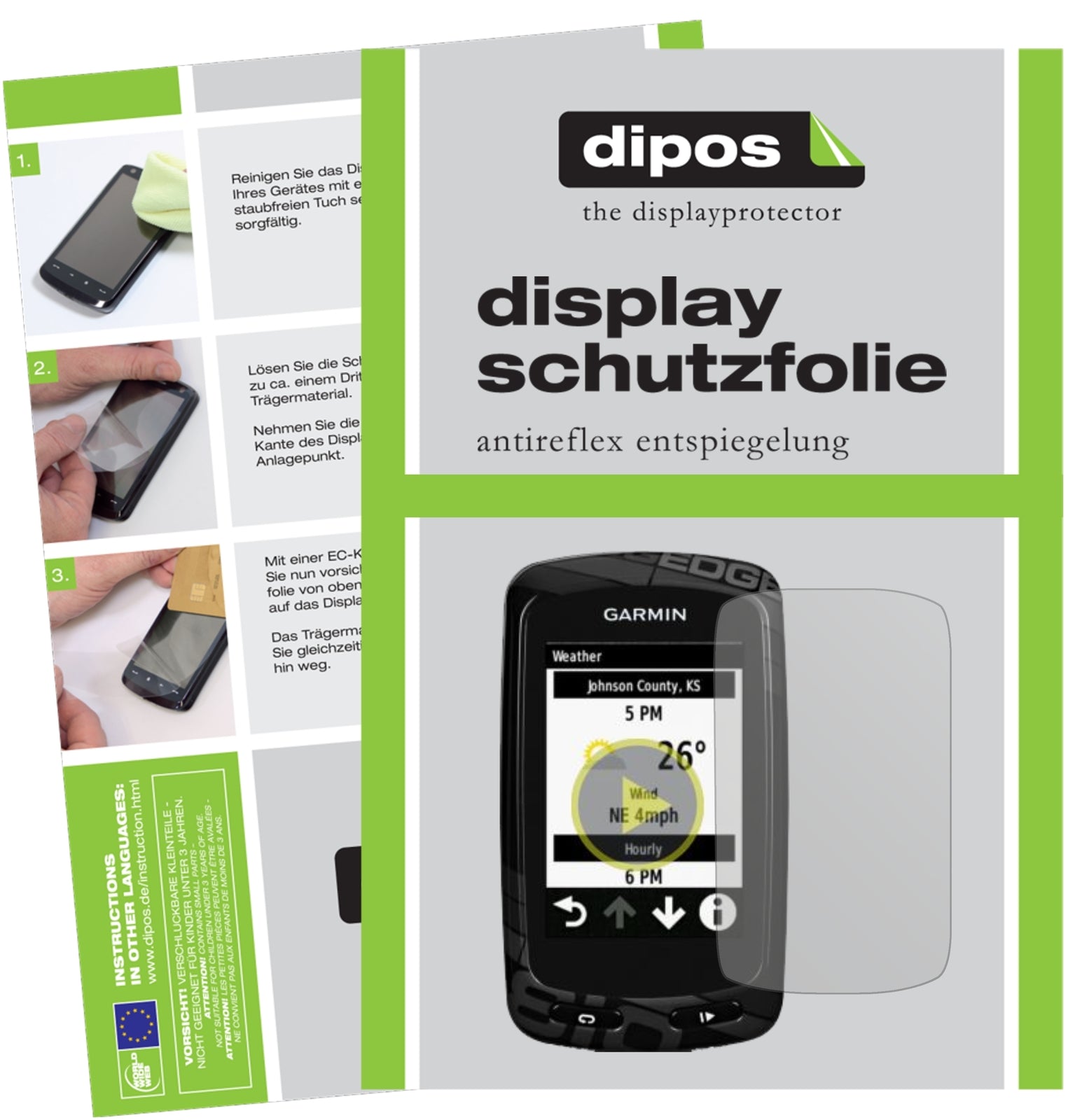 Matte Displayschutzfolie von dipos passend für Garmin Edge Touring Plus, präziser Zuschnitt und blasenfrei montiert