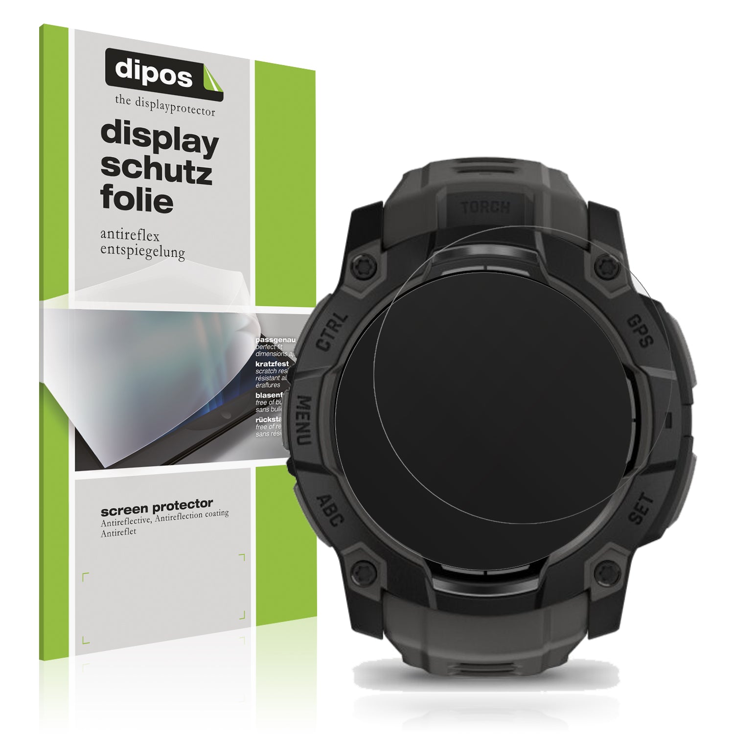 Matte Displayschutzfolie von dipos passend für Garmin Instinct 3 50mm, präziser Zuschnitt und blasenfrei montiert