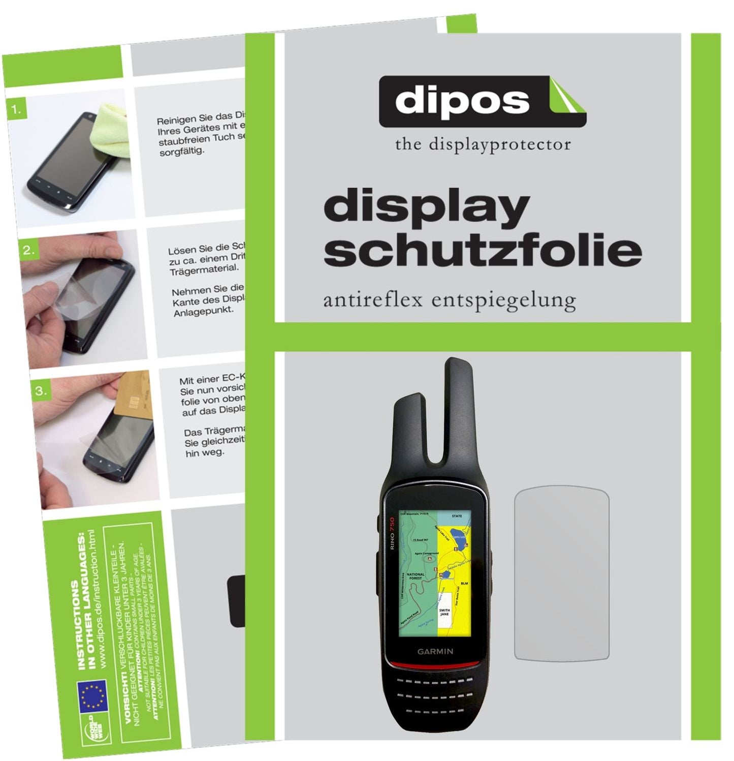 Matte Displayschutzfolie von dipos passend für Garmin Rino 755t, präziser Zuschnitt und blasenfrei montiert