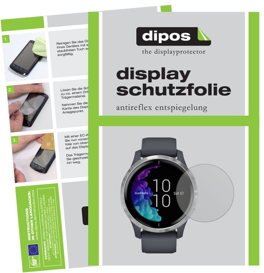 Matte Displayschutzfolie von dipos passend für Garmin Venu (43mm), präziser Zuschnitt und blasenfrei montiert