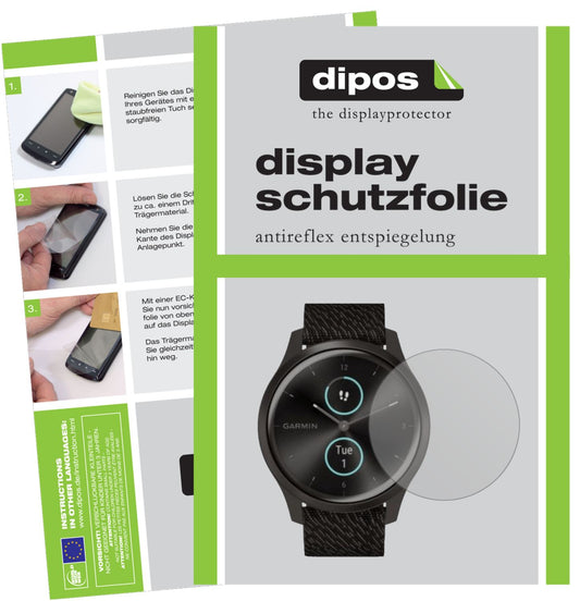 Matte Displayschutzfolie von dipos passend für Garmin Vivomove Style, präziser Zuschnitt und blasenfrei montiert