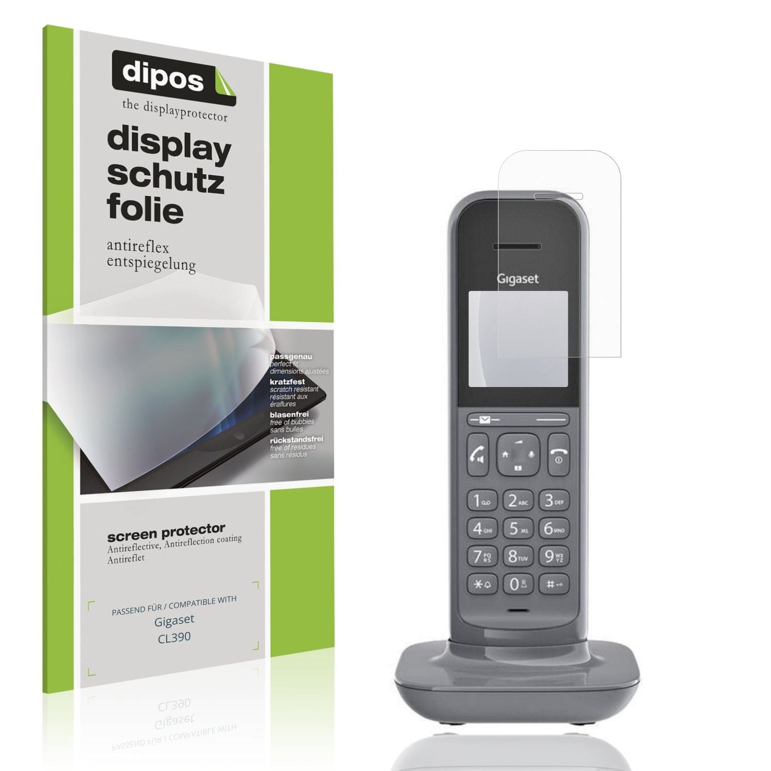 Matte Displayschutzfolie von dipos passend für Gigaset CL390, präziser Zuschnitt und blasenfrei montiert
