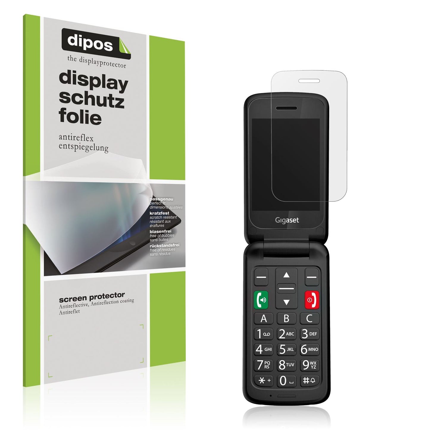 Matte Displayschutzfolie von dipos passend für Gigaset GL595, präziser Zuschnitt und blasenfrei montiert