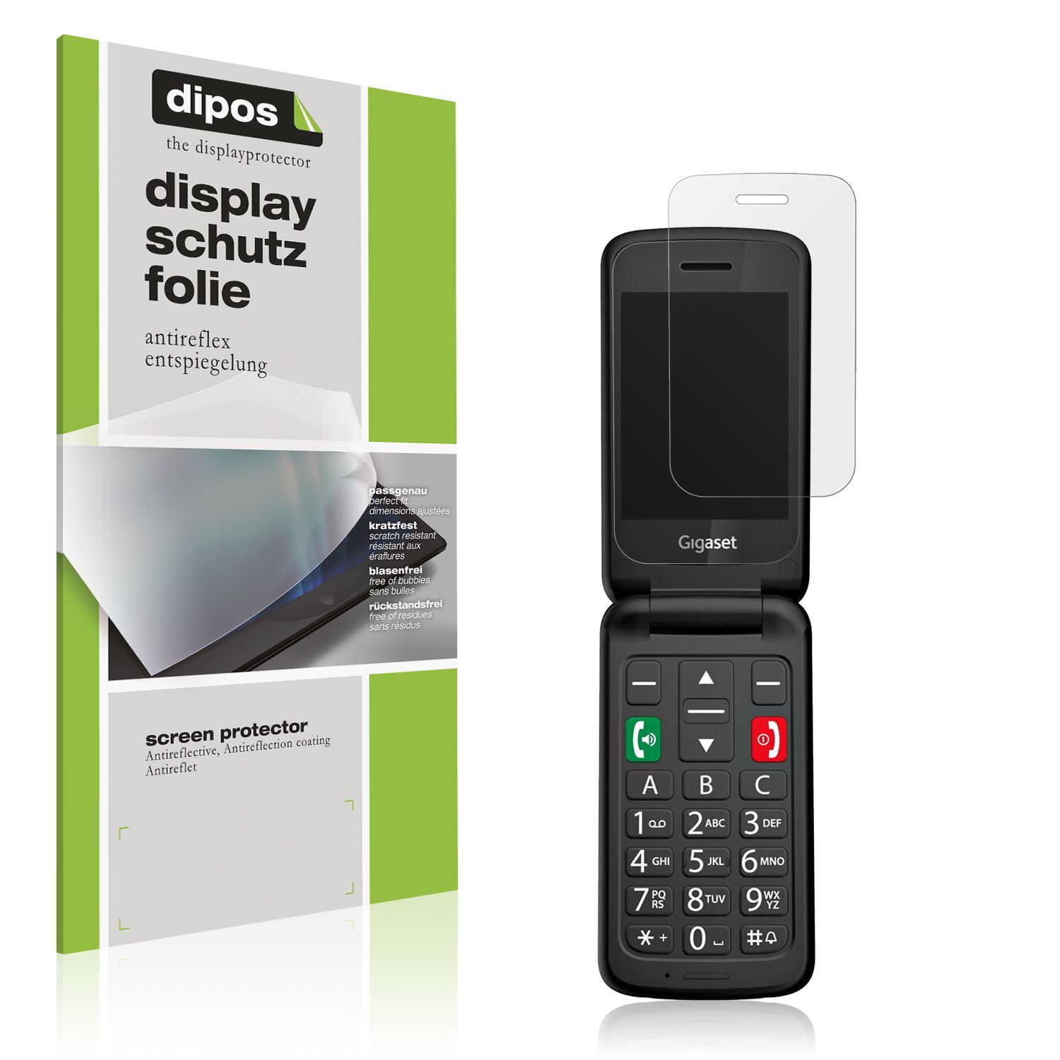 Matte Displayschutzfolie von dipos passend für Gigaset GL595, präziser Zuschnitt und blasenfrei montiert