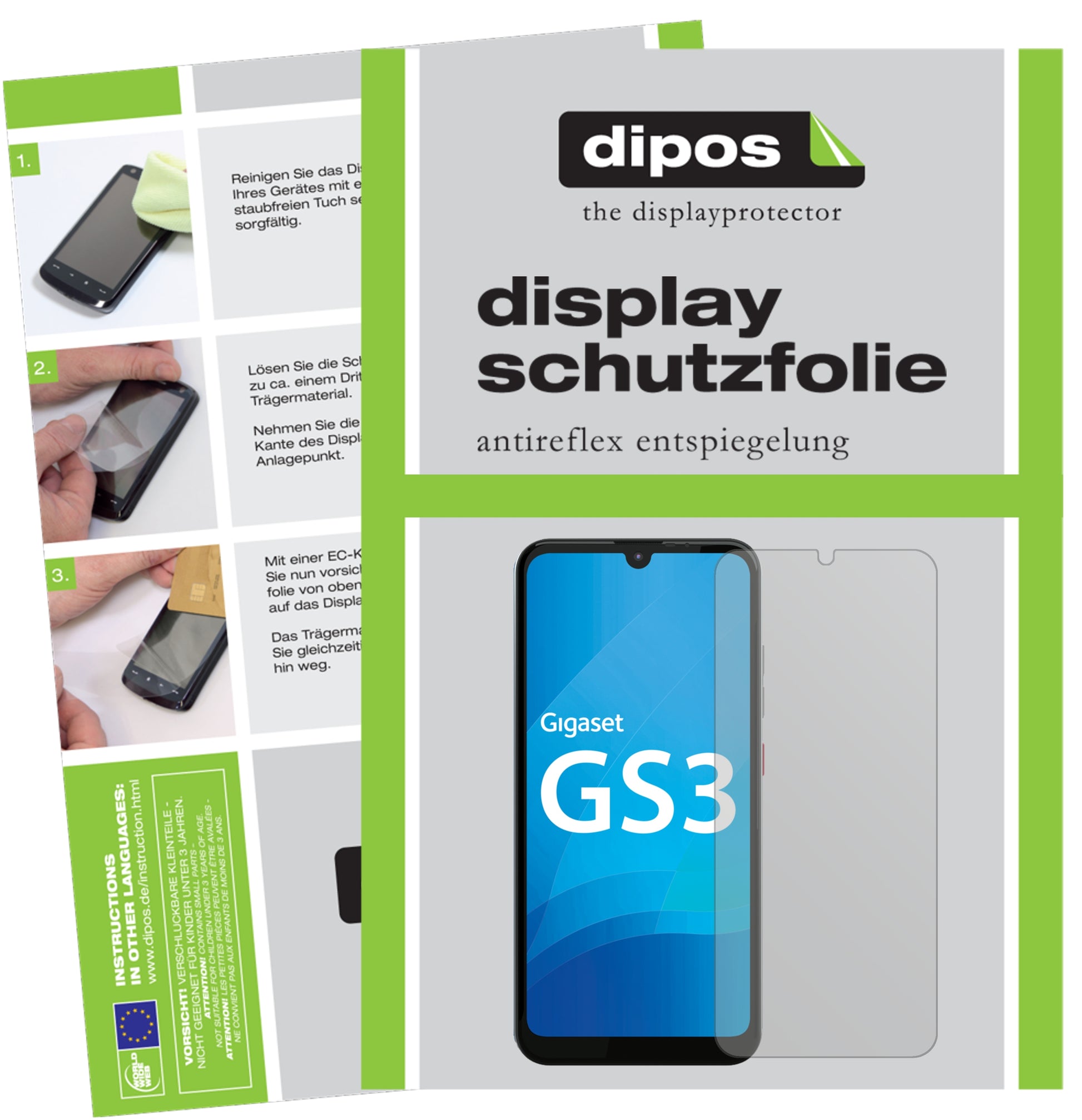 Matte Displayschutzfolie von dipos passend für Gigaset GS3, präziser Zuschnitt und blasenfrei montiert