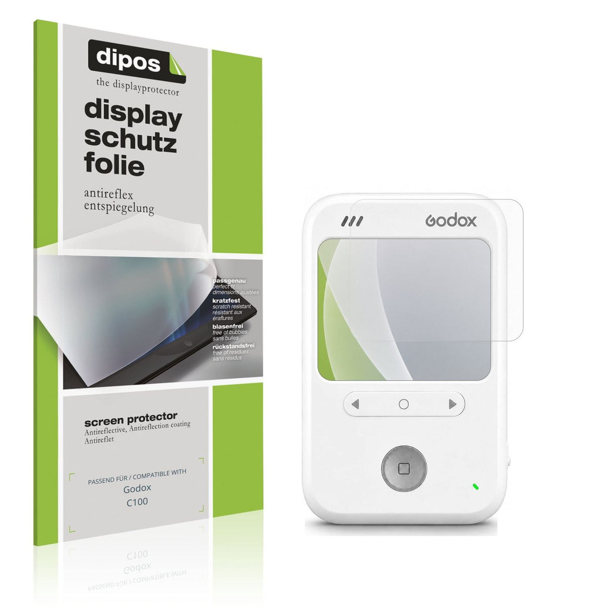 Matte Displayschutzfolie von dipos passend für Godox C100, präziser Zuschnitt und blasenfrei montiert