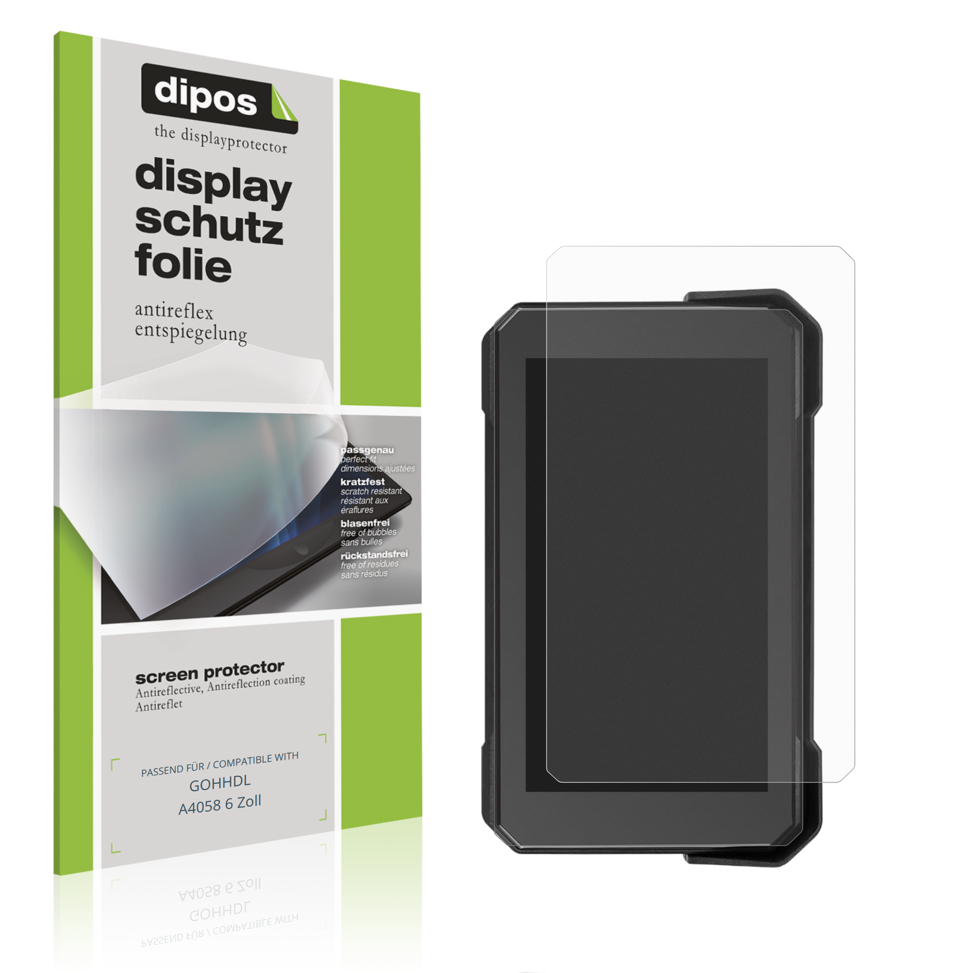 Matte Displayschutzfolie von dipos passend für GOHHDL A4058 6 Zoll, präziser Zuschnitt und blasenfrei montiert