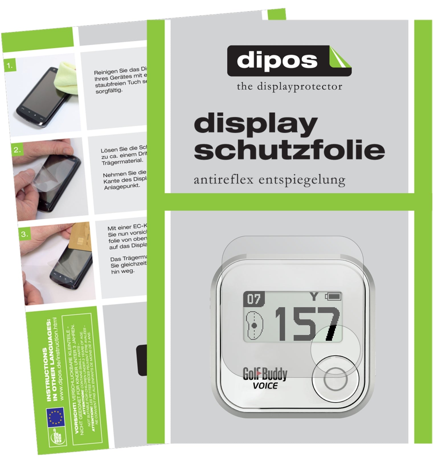 Matte Displayschutzfolie von dipos passend für Golfbuddy Voice, präziser Zuschnitt und blasenfrei montiert