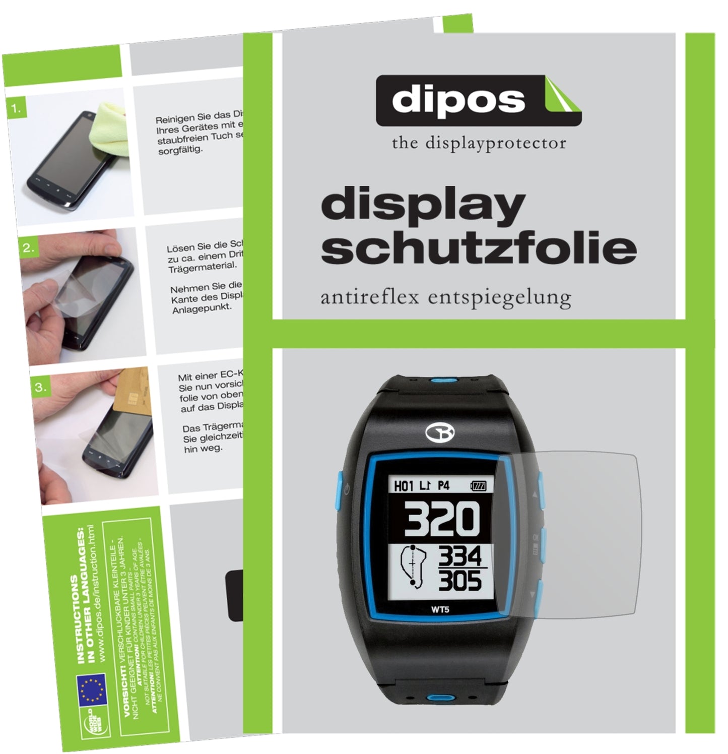 Matte Displayschutzfolie von dipos passend für Golfbuddy WT5, präziser Zuschnitt und blasenfrei montiert