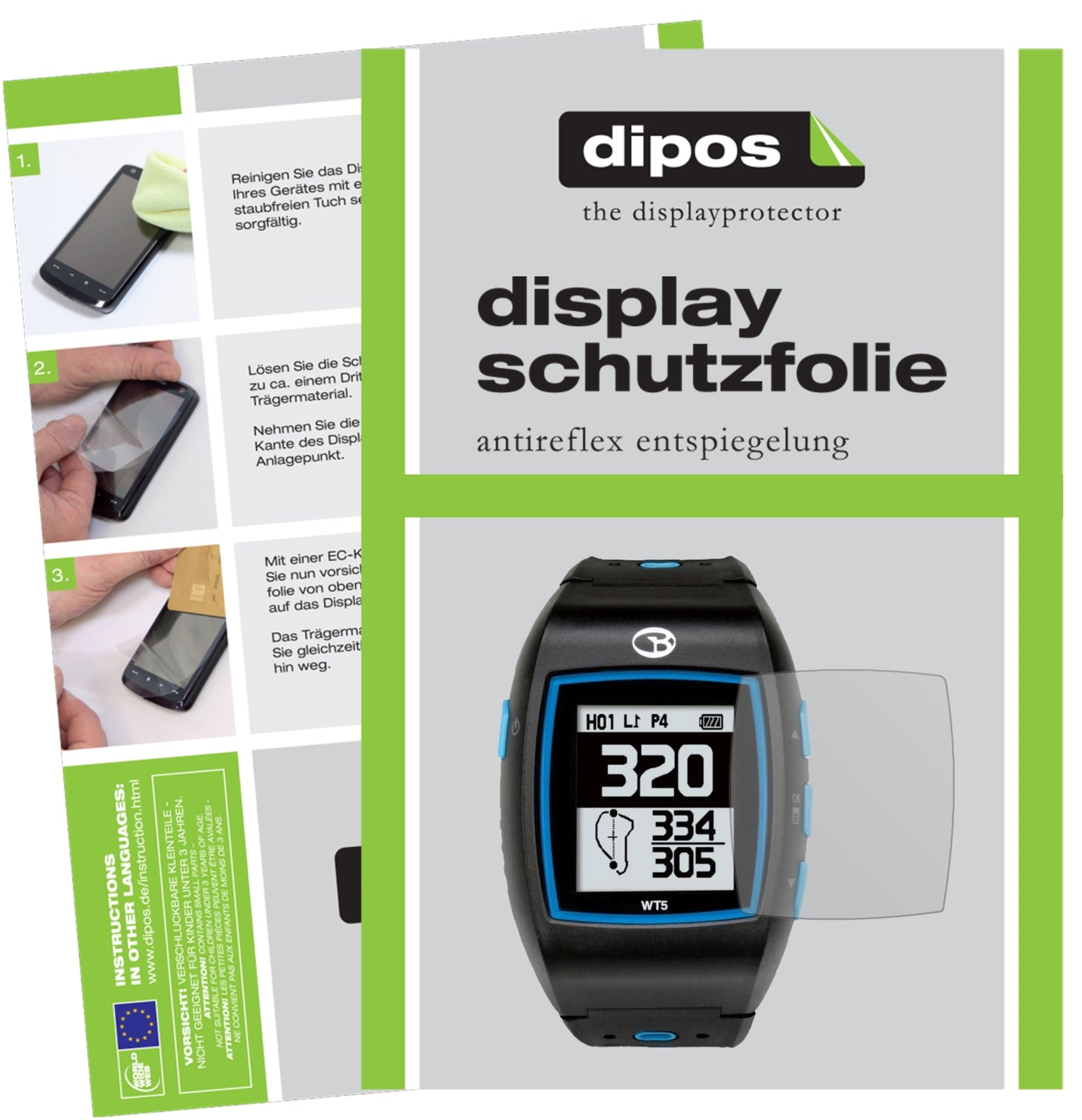 Matte Displayschutzfolie von dipos passend für Golfbuddy WT5, präziser Zuschnitt und blasenfrei montiert