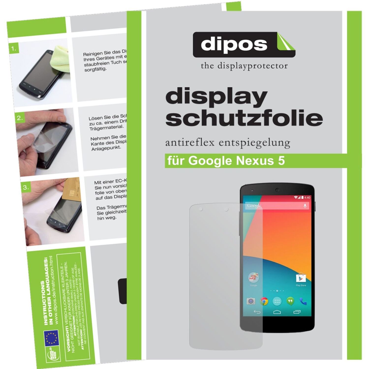 Matte Displayschutzfolie von dipos passend für Google Nexus 5 LG, präziser Zuschnitt und blasenfrei montiert