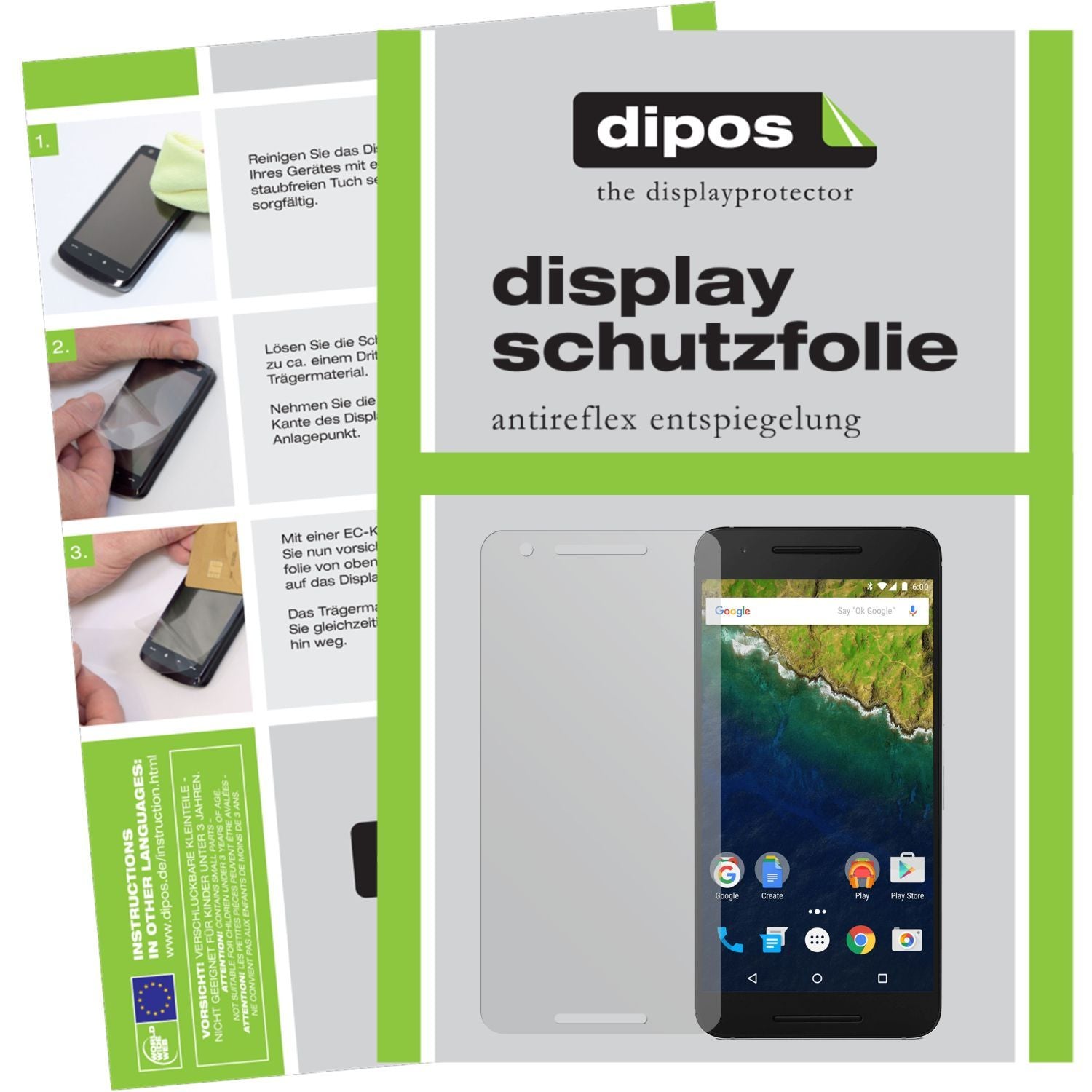 Matte Displayschutzfolie von dipos passend für Google Nexus 6P Huawei, präziser Zuschnitt und blasenfrei montiert