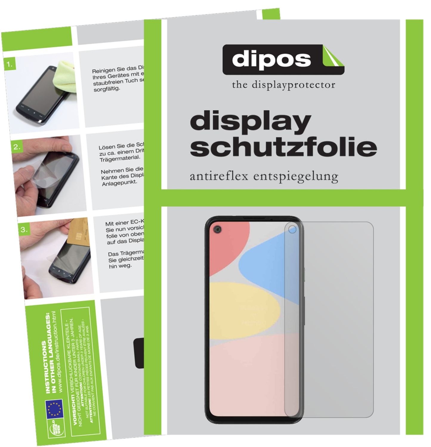 Matte Displayschutzfolie von dipos passend für Google Pixel 4a, präziser Zuschnitt und blasenfrei montiert