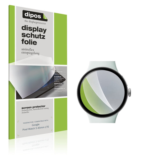 Matte Displayschutzfolie von dipos passend für Google Pixel Watch 5 45mm LTE, präziser Zuschnitt und blasenfrei montiert