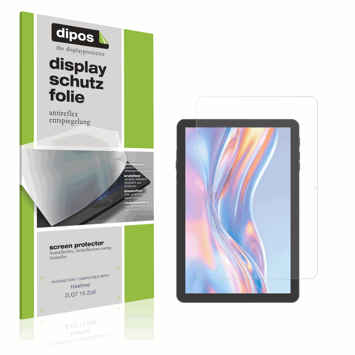 Matte Displayschutzfolie von dipos passend für Haehne ZLQ7 10 Zoll, präziser Zuschnitt und blasenfrei montiert