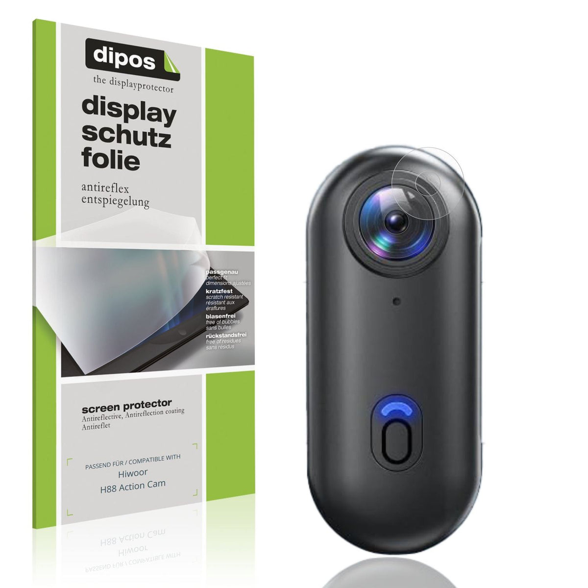 Matte Displayschutzfolie von dipos passend für Hiwoor H88 Action Cam, präziser Zuschnitt und blasenfrei montiert