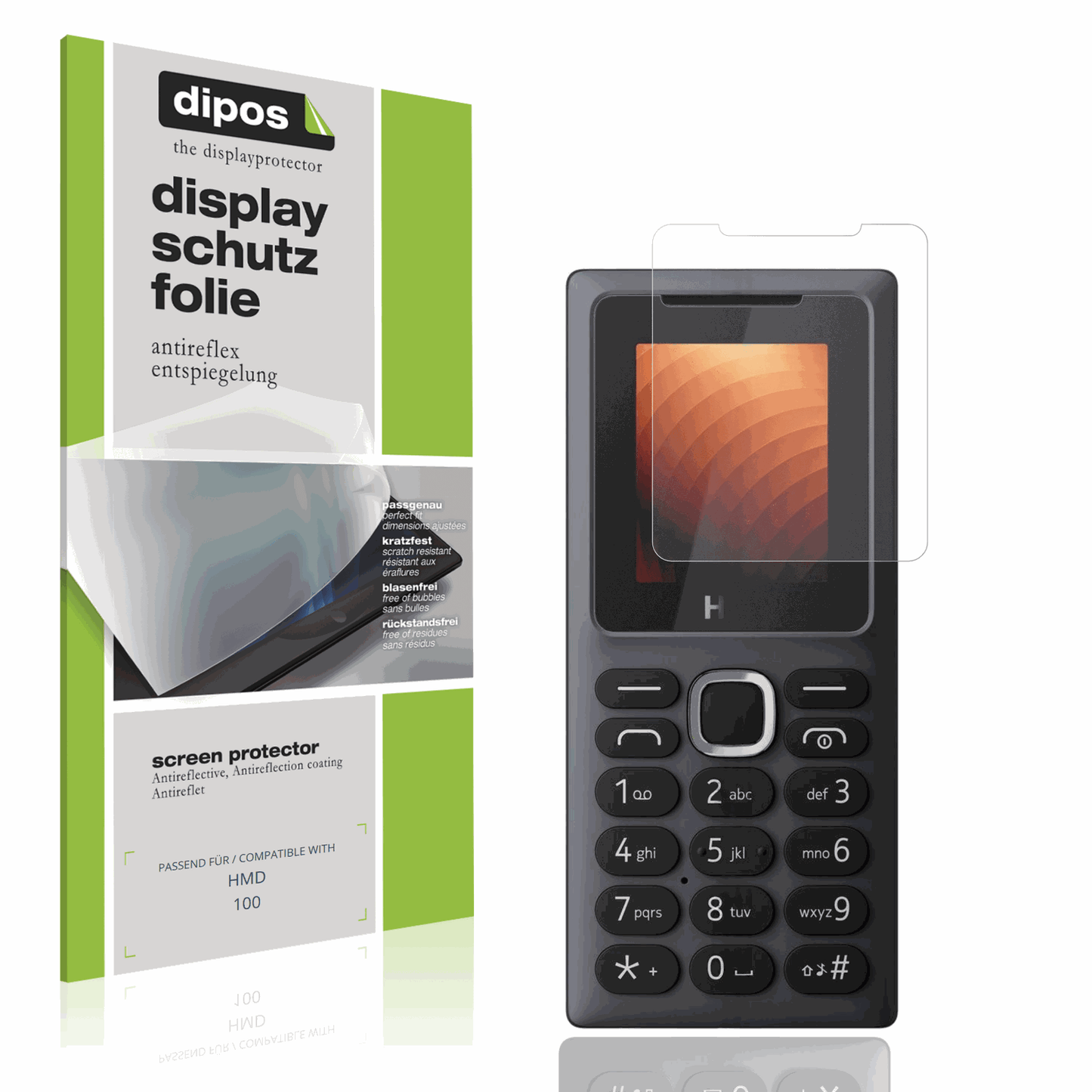 Matte Displayschutzfolie von dipos passend für HMD 100, präziser Zuschnitt und blasenfrei montiert