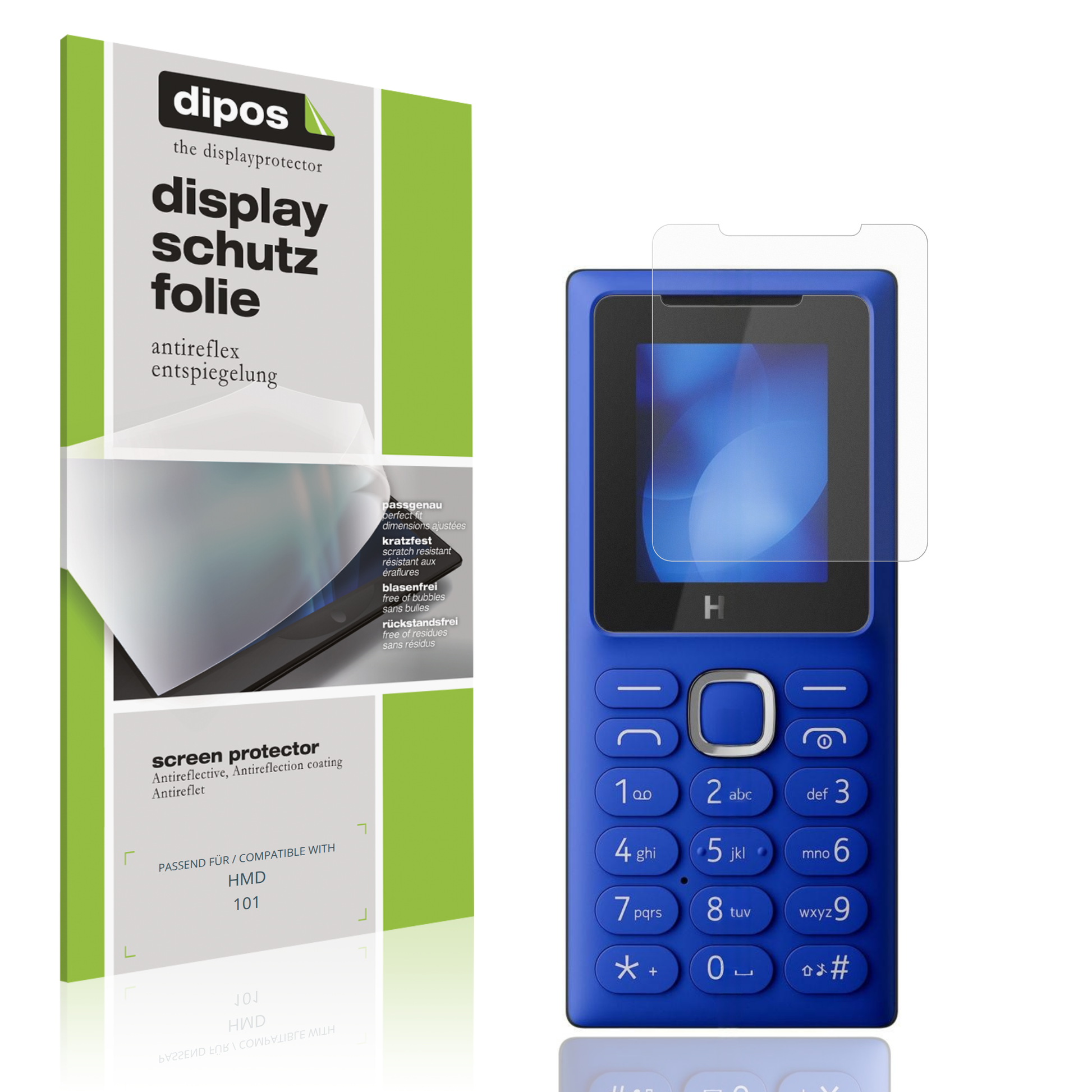 Matte Displayschutzfolie von dipos passend für HMD 101, präziser Zuschnitt und blasenfrei montiert