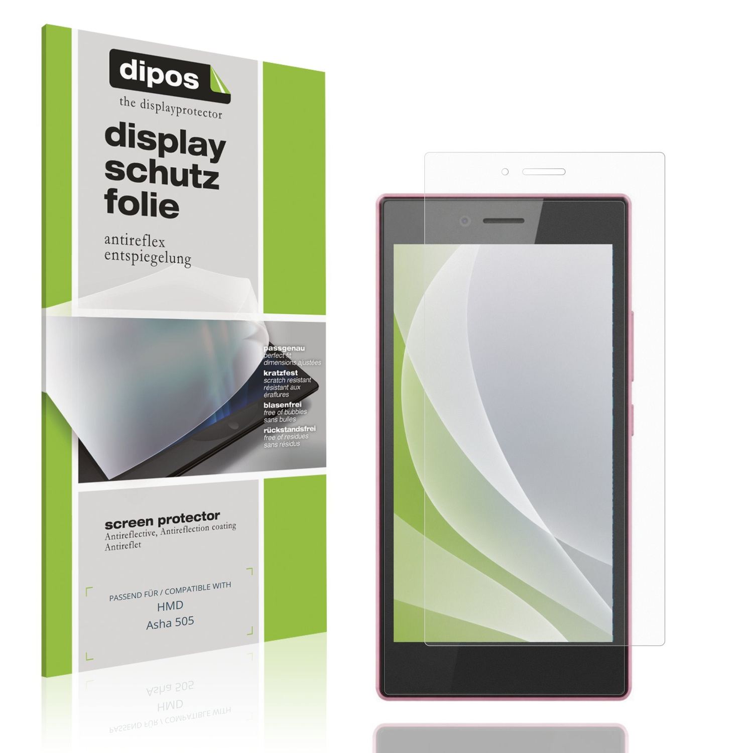 Matte Displayschutzfolie von dipos passend für HMD Asha 505, präziser Zuschnitt und blasenfrei montiert