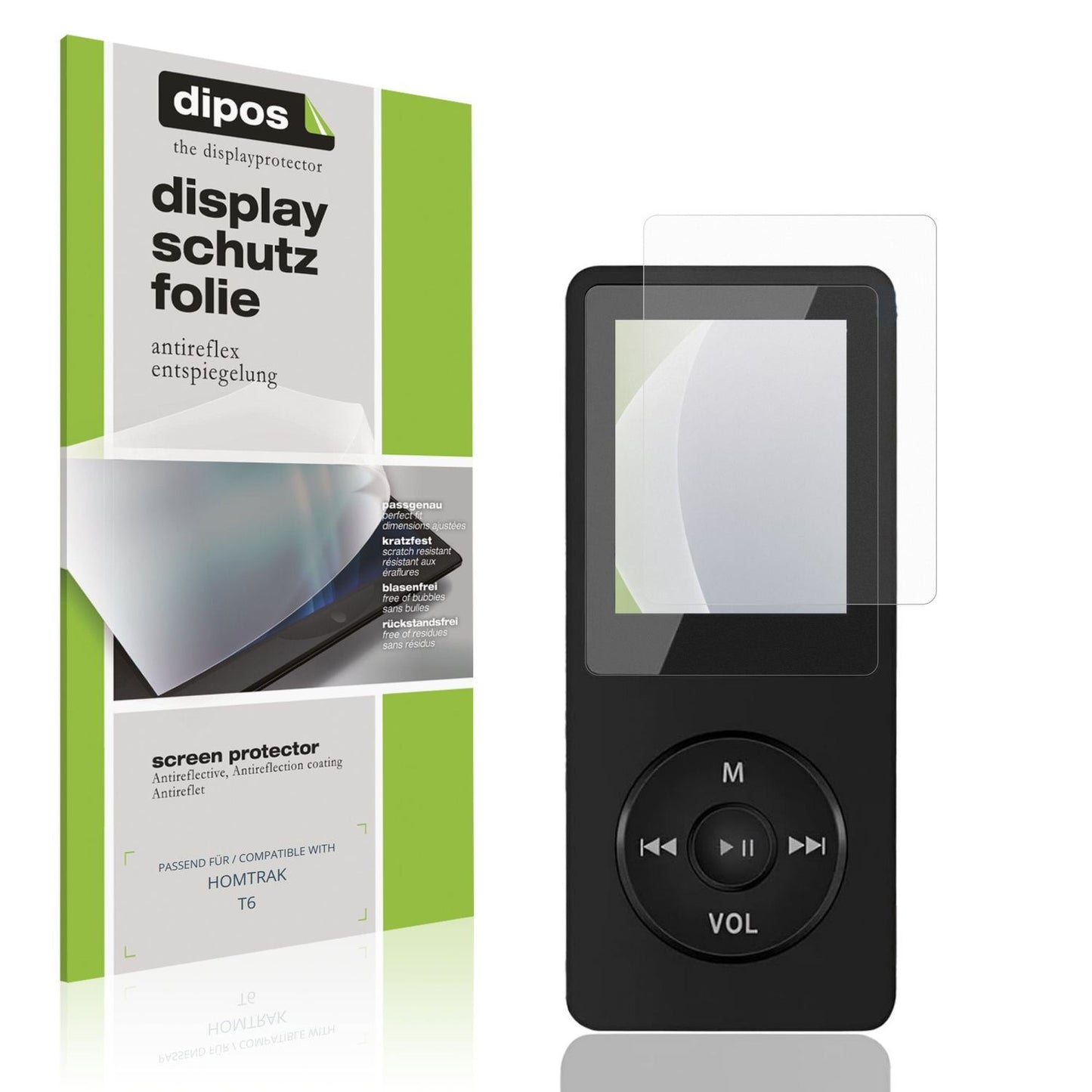 Matte Displayschutzfolie von dipos passend für HOMTRAK T6, präziser Zuschnitt und blasenfrei montiert
