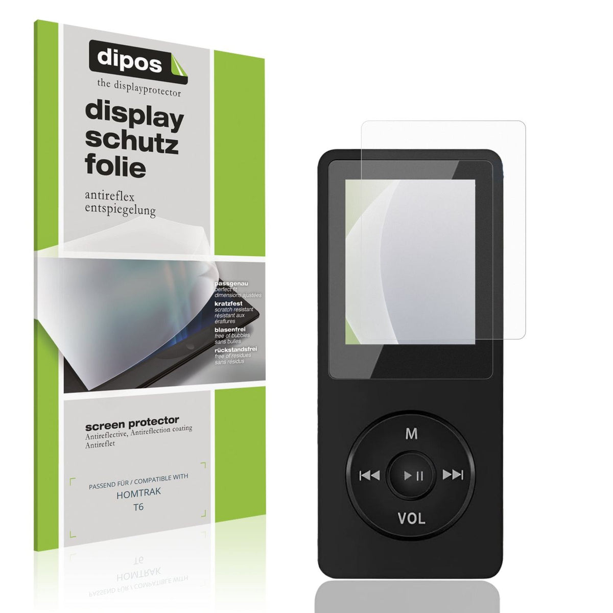 Matte Displayschutzfolie von dipos passend für HOMTRAK T6, präziser Zuschnitt und blasenfrei montiert