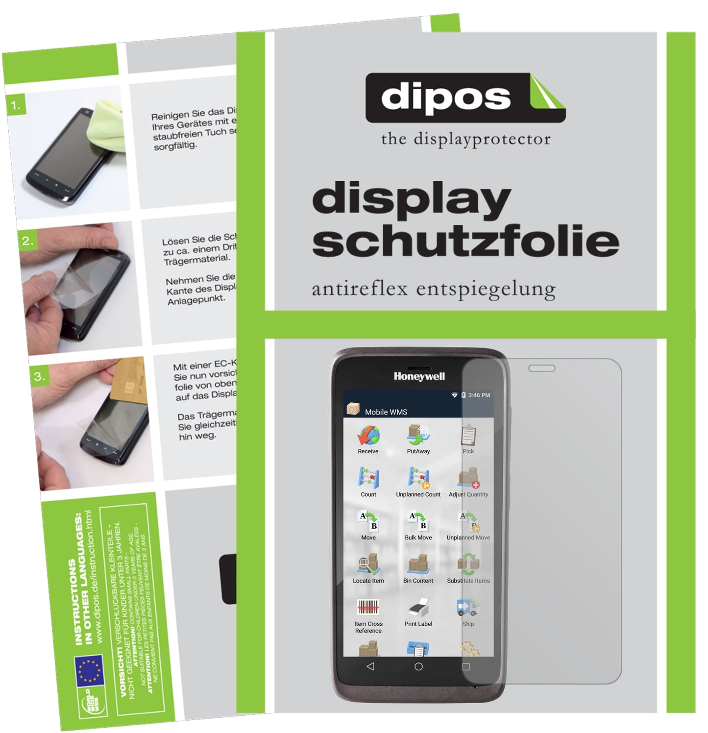 Matte Displayschutzfolie von dipos passend für Honeywell EDA51, präziser Zuschnitt und blasenfrei montiert