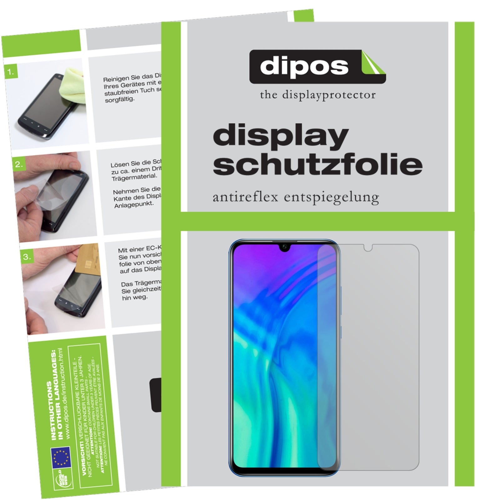 Matte Displayschutzfolie von dipos passend für Honor 20i, präziser Zuschnitt und blasenfrei montiert