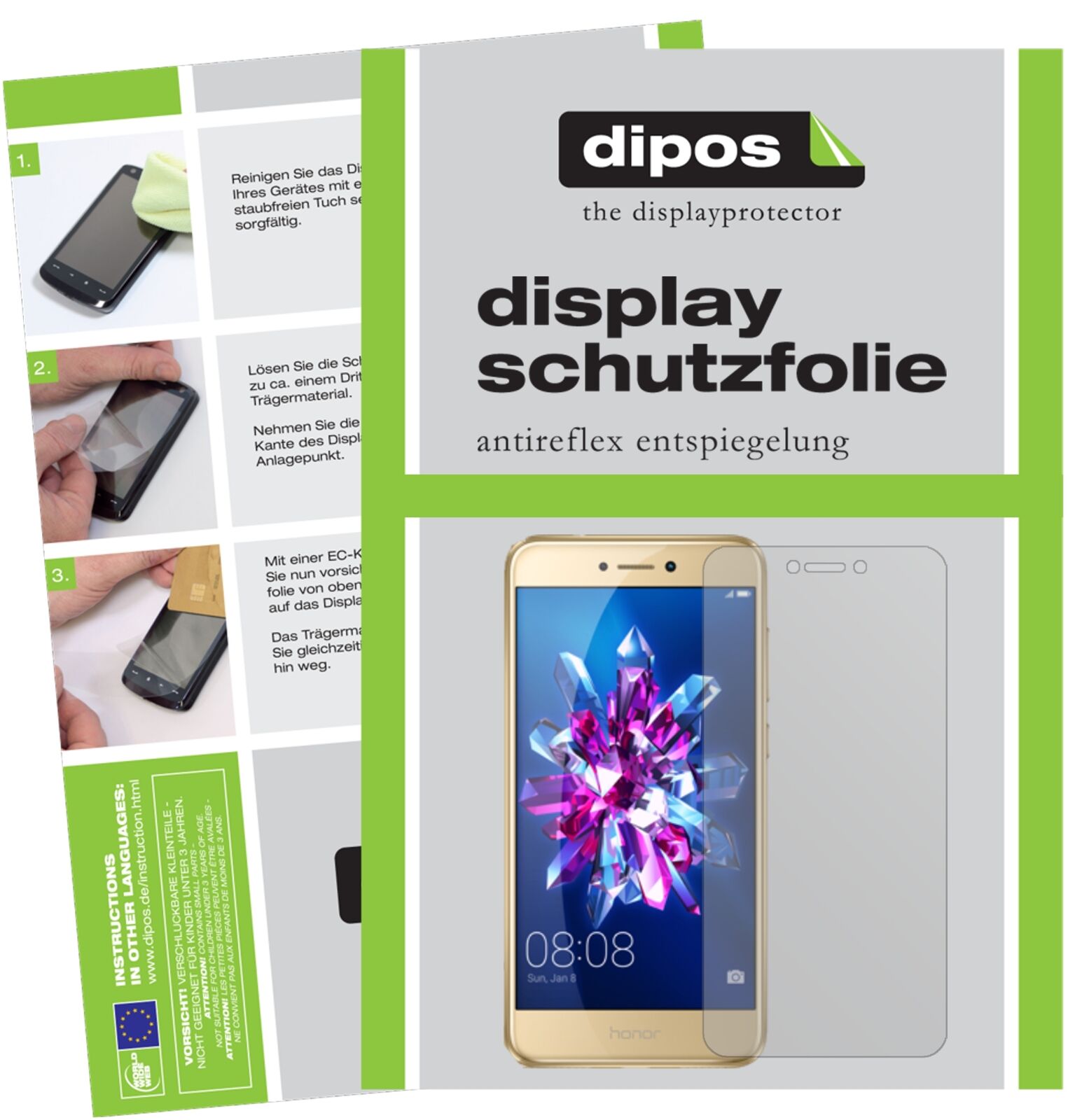 Matte Displayschutzfolie von dipos passend für Honor 8 Lite, präziser Zuschnitt und blasenfrei montiert