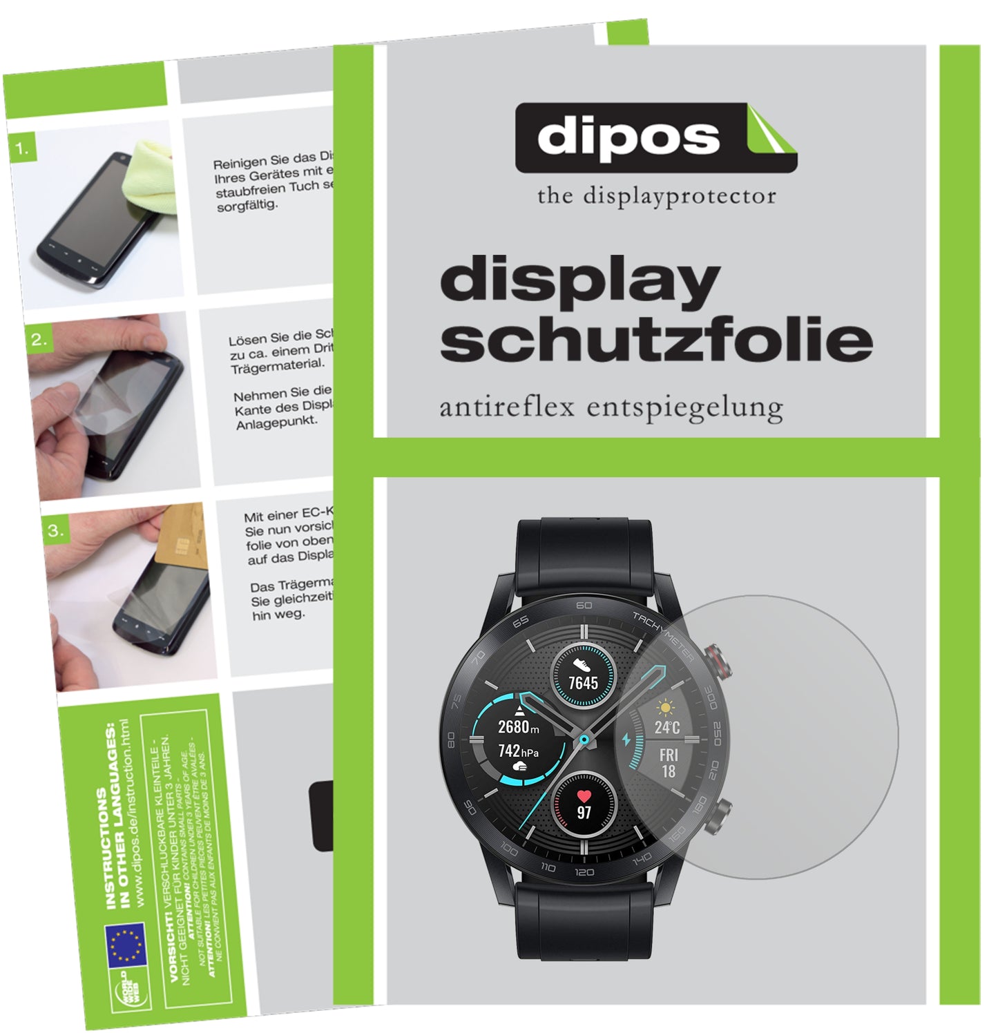 Matte Displayschutzfolie von dipos passend für Honor Magic Watch 2 46mm, präziser Zuschnitt und blasenfrei montiert