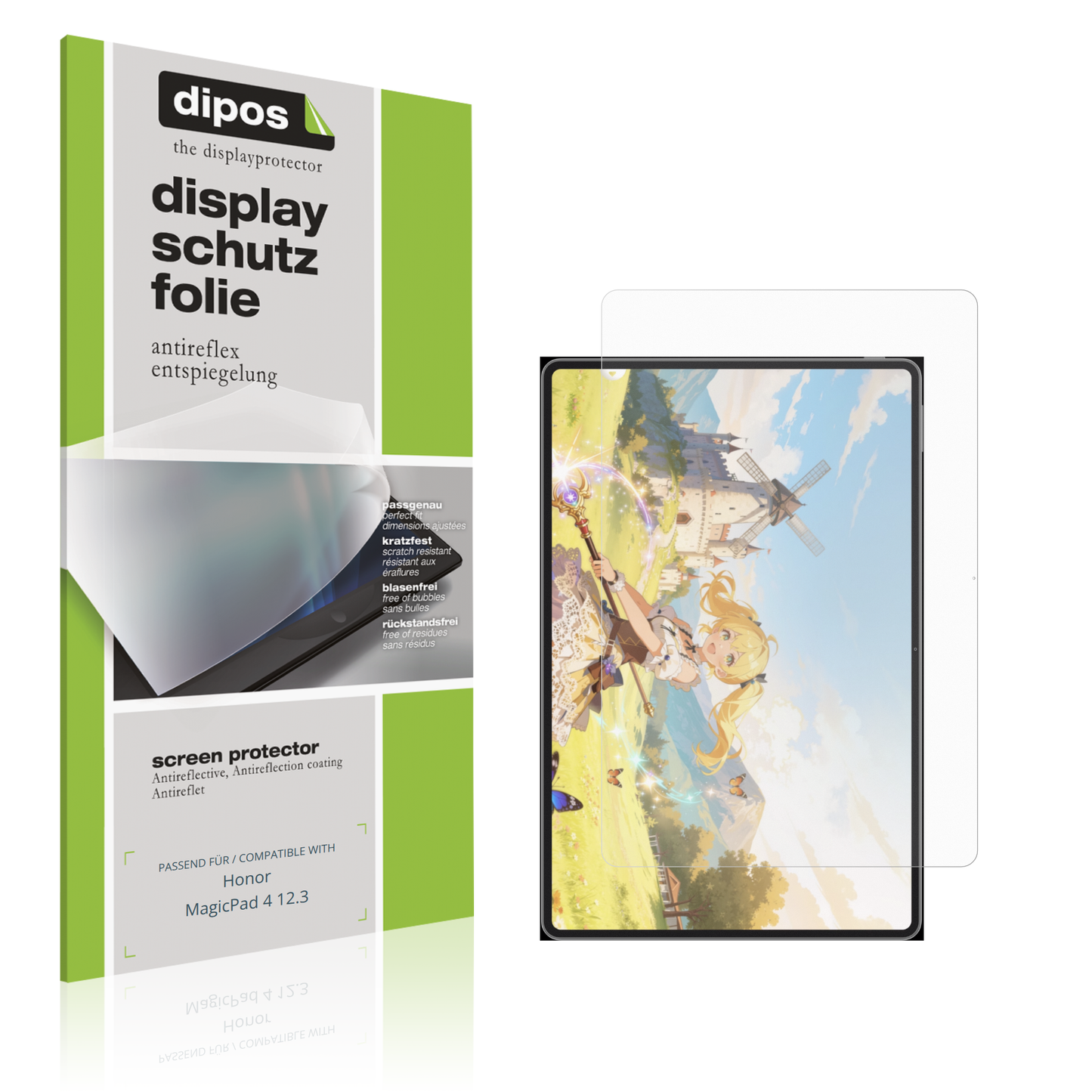 Matte Displayschutzfolie von dipos passend für Honor MagicPad 4 12.3, präziser Zuschnitt und blasenfrei montiert