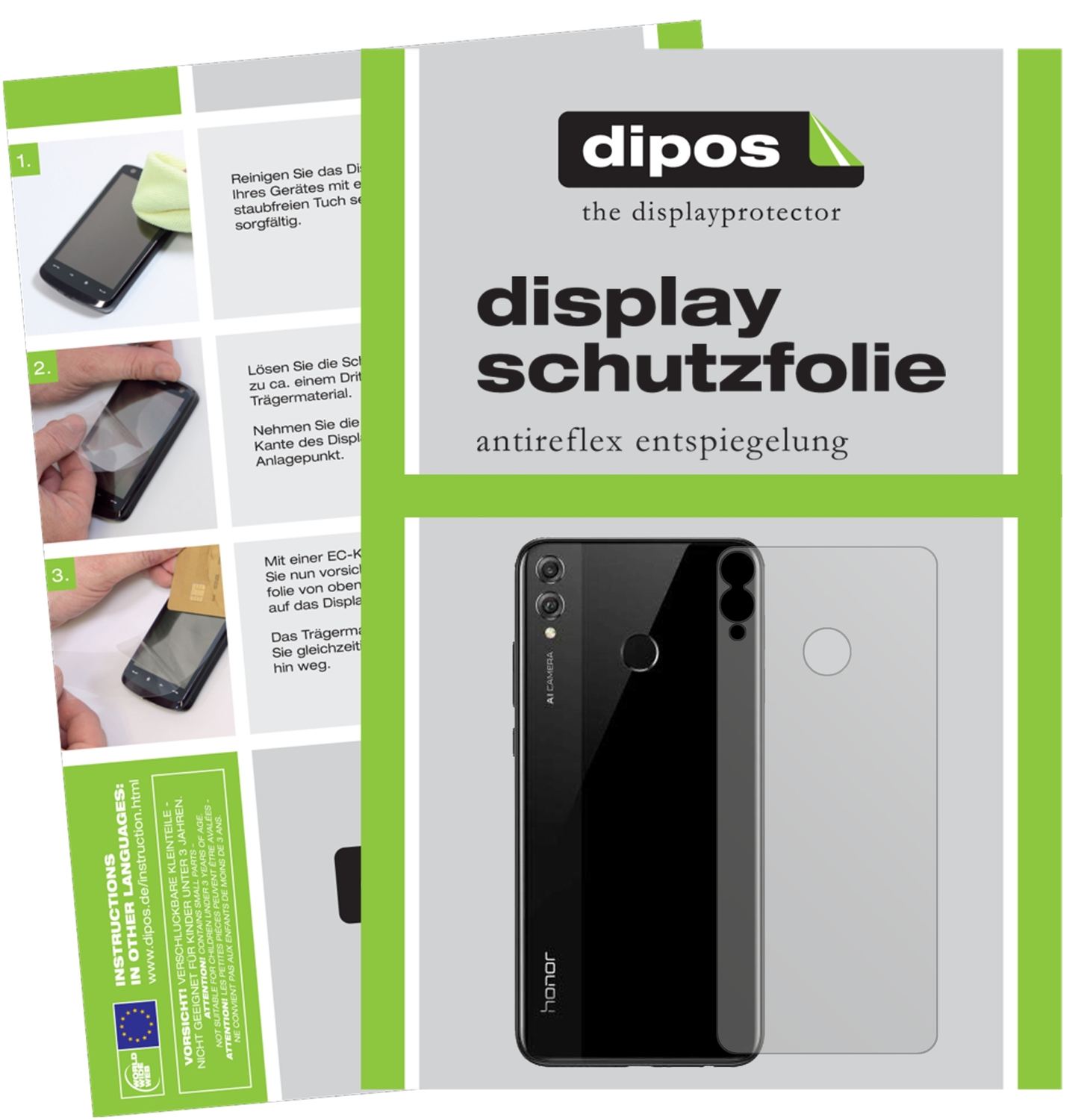Matte Displayschutzfolie von dipos passend für Honor View 10 Lite Rückseite, präziser Zuschnitt und blasenfrei montiert