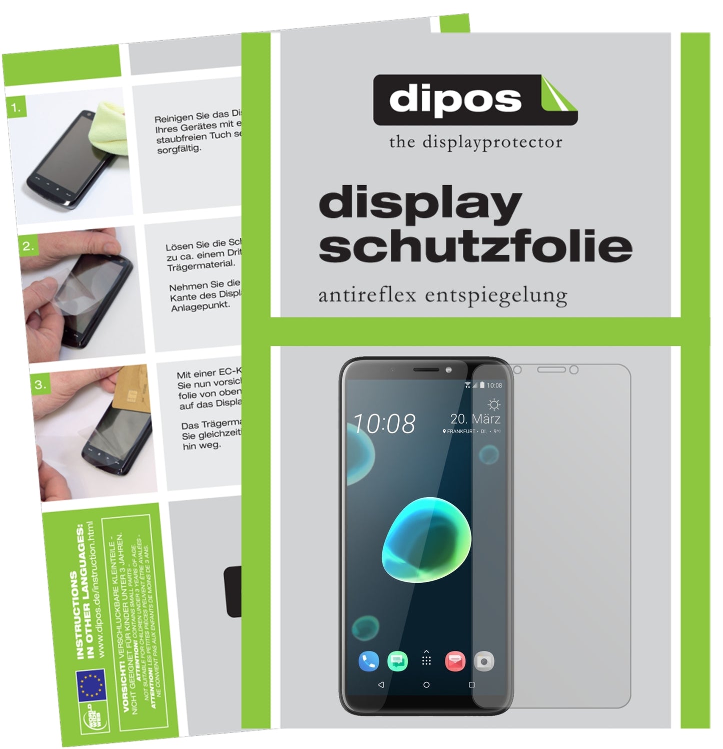 Matte Displayschutzfolie von dipos passend für HTC Desire 12, präziser Zuschnitt und blasenfrei montiert