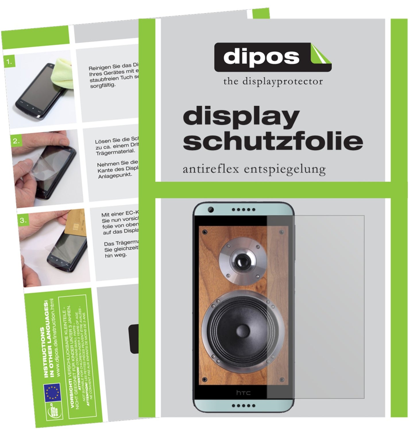 Matte Displayschutzfolie von dipos passend für HTC Desire 650, präziser Zuschnitt und blasenfrei montiert