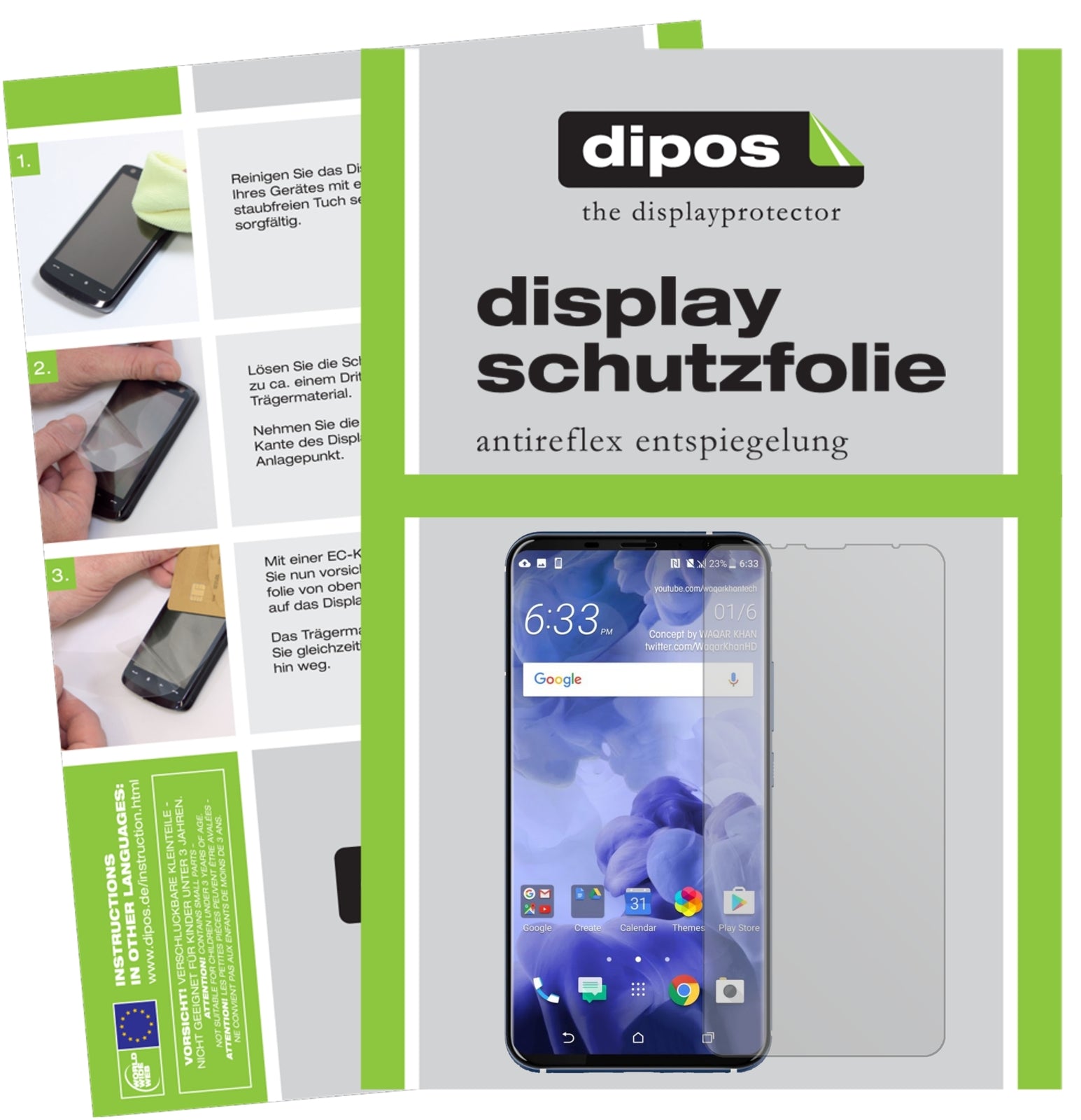 Matte Displayschutzfolie von dipos passend für HTC U11 Plus, präziser Zuschnitt und blasenfrei montiert
