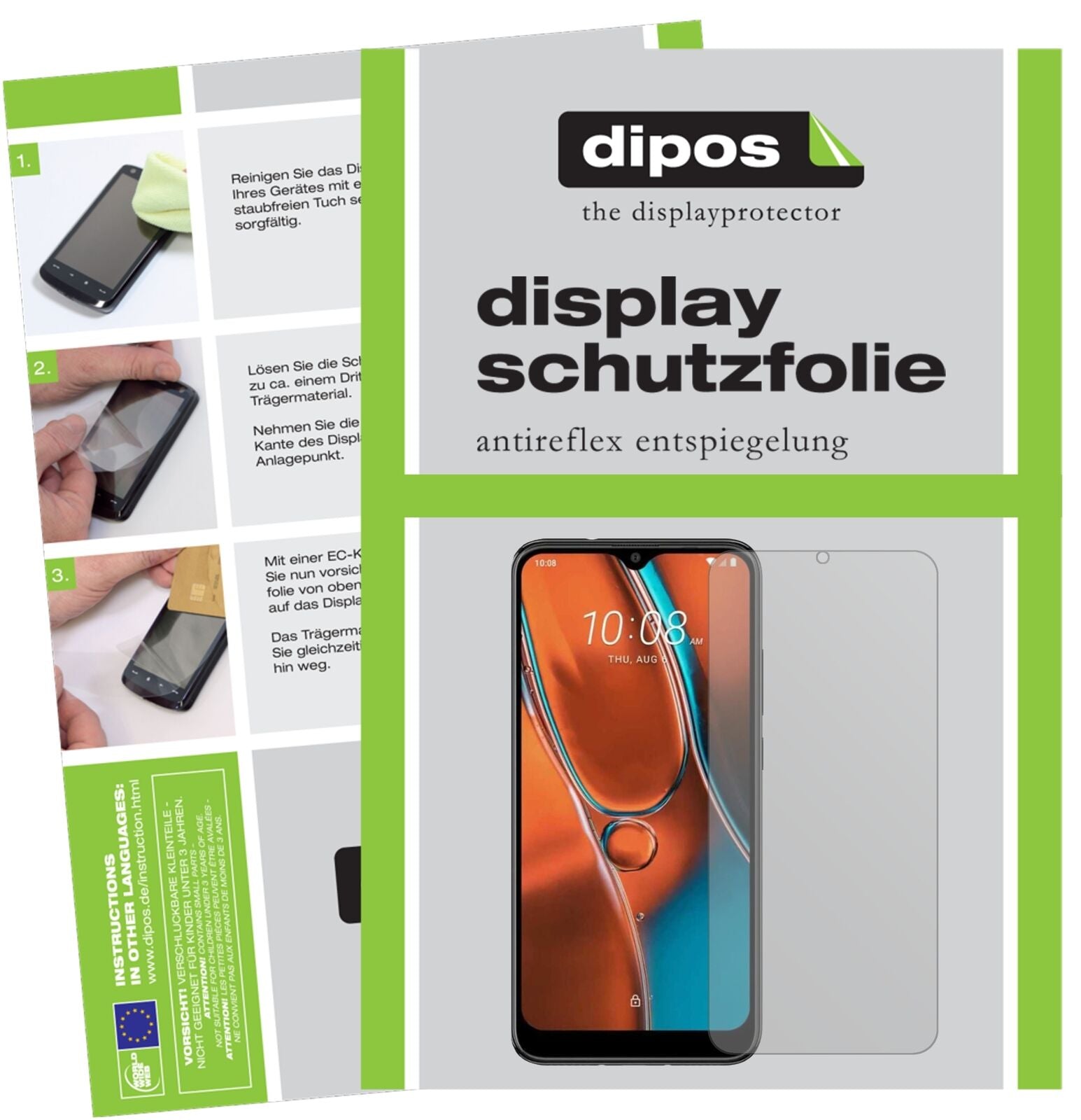 Matte Displayschutzfolie von dipos passend für HTC Wildfire E2, präziser Zuschnitt und blasenfrei montiert