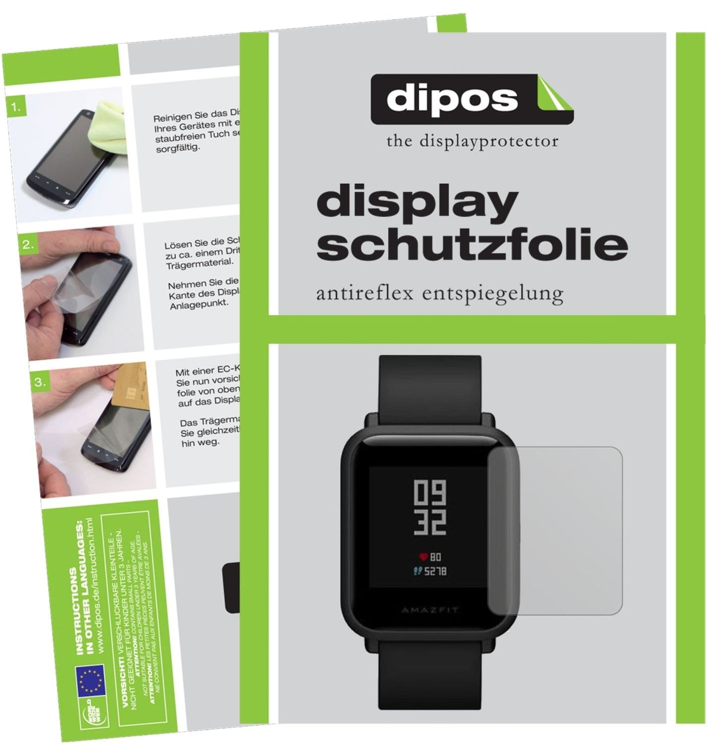 Matte Displayschutzfolie von dipos passend für Huami Amazfit Bip, präziser Zuschnitt und blasenfrei montiert