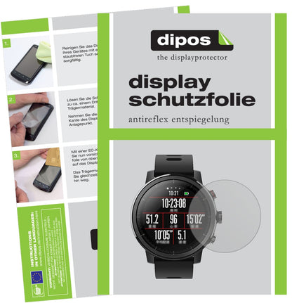 Matte Displayschutzfolie von dipos passend für Huami Amazfit Stratos, präziser Zuschnitt und blasenfrei montiert