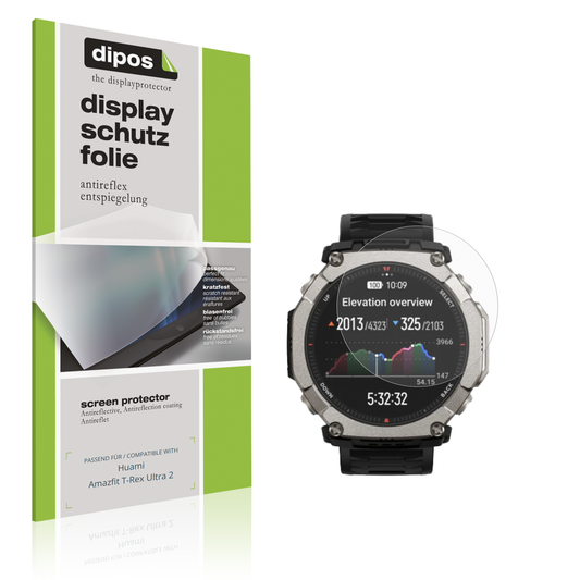 Matte Displayschutzfolie von dipos passend für Huami Amazfit T-Rex Ultra 2, präziser Zuschnitt und blasenfrei montiert