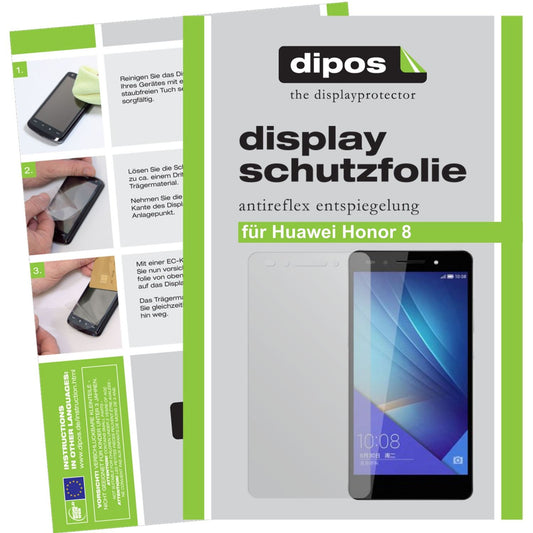 Matte Displayschutzfolie von dipos passend für Huawei Honor 8, präziser Zuschnitt und blasenfrei montiert