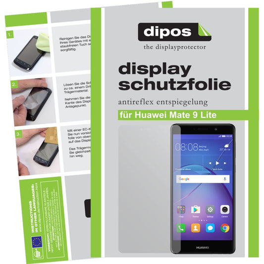 Matte Displayschutzfolie von dipos passend für Huawei Mate 9 Lite, präziser Zuschnitt und blasenfrei montiert