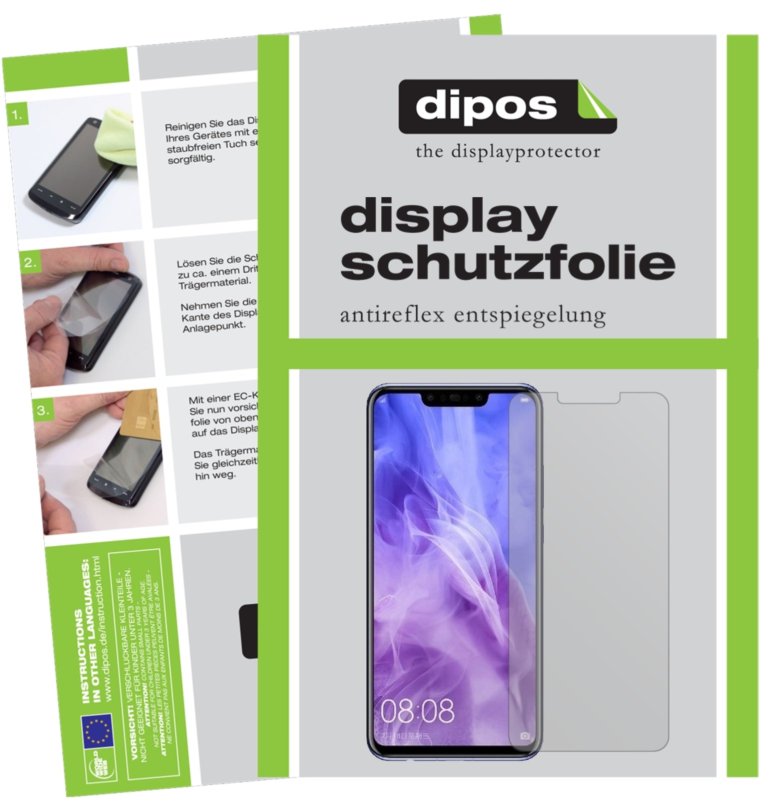 Matte Displayschutzfolie von dipos passend für Huawei Nova 3, präziser Zuschnitt und blasenfrei montiert