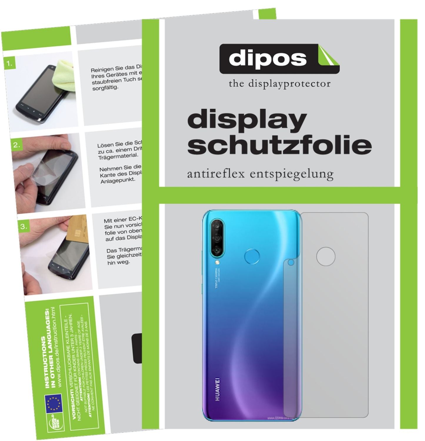 Matte Displayschutzfolie von dipos passend für Huawei Nova 4e Rückseite, präziser Zuschnitt und blasenfrei montiert