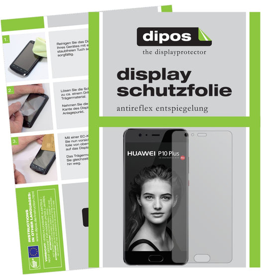 Matte Displayschutzfolie von dipos passend für Huawei P10 Plus, präziser Zuschnitt und blasenfrei montiert