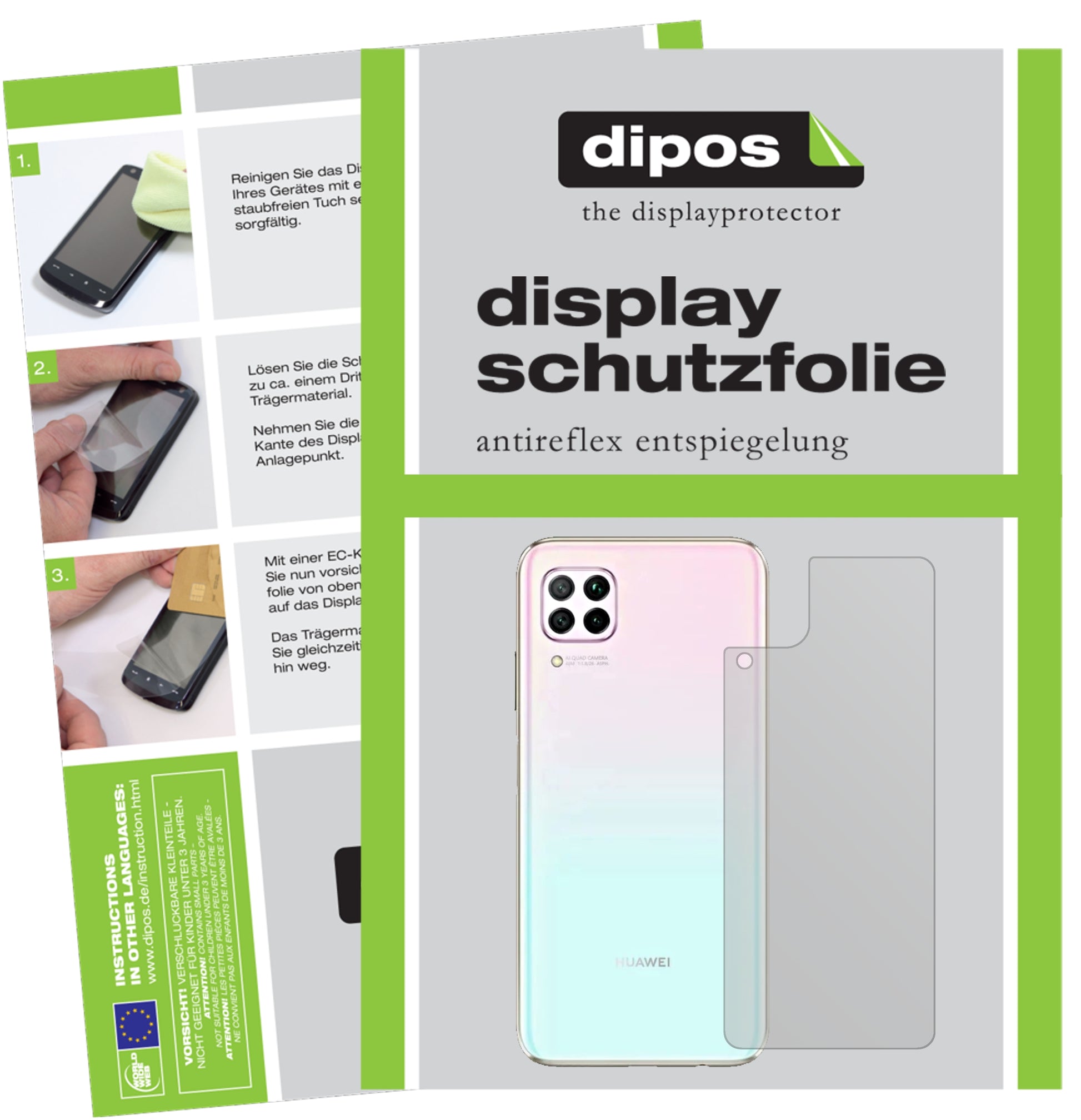 Matte Displayschutzfolie von dipos passend für Huawei P40 Lite Rückseite, präziser Zuschnitt und blasenfrei montiert