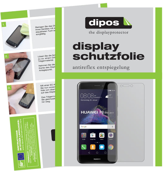 Matte Displayschutzfolie von dipos passend für Huawei P8 Lite2017, präziser Zuschnitt und blasenfrei montiert