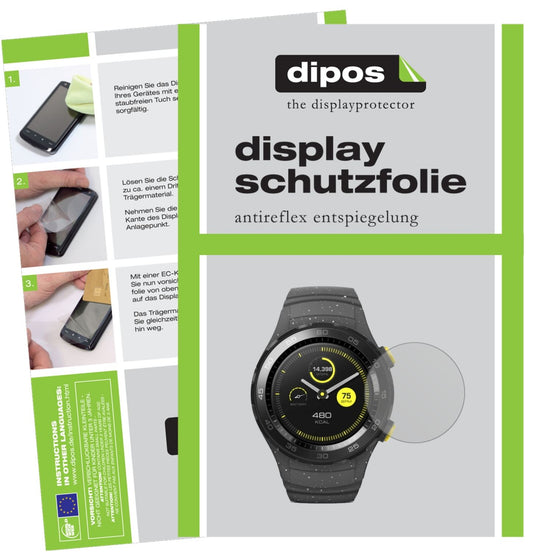 Matte Displayschutzfolie von dipos passend für Huawei Watch 2, präziser Zuschnitt und blasenfrei montiert