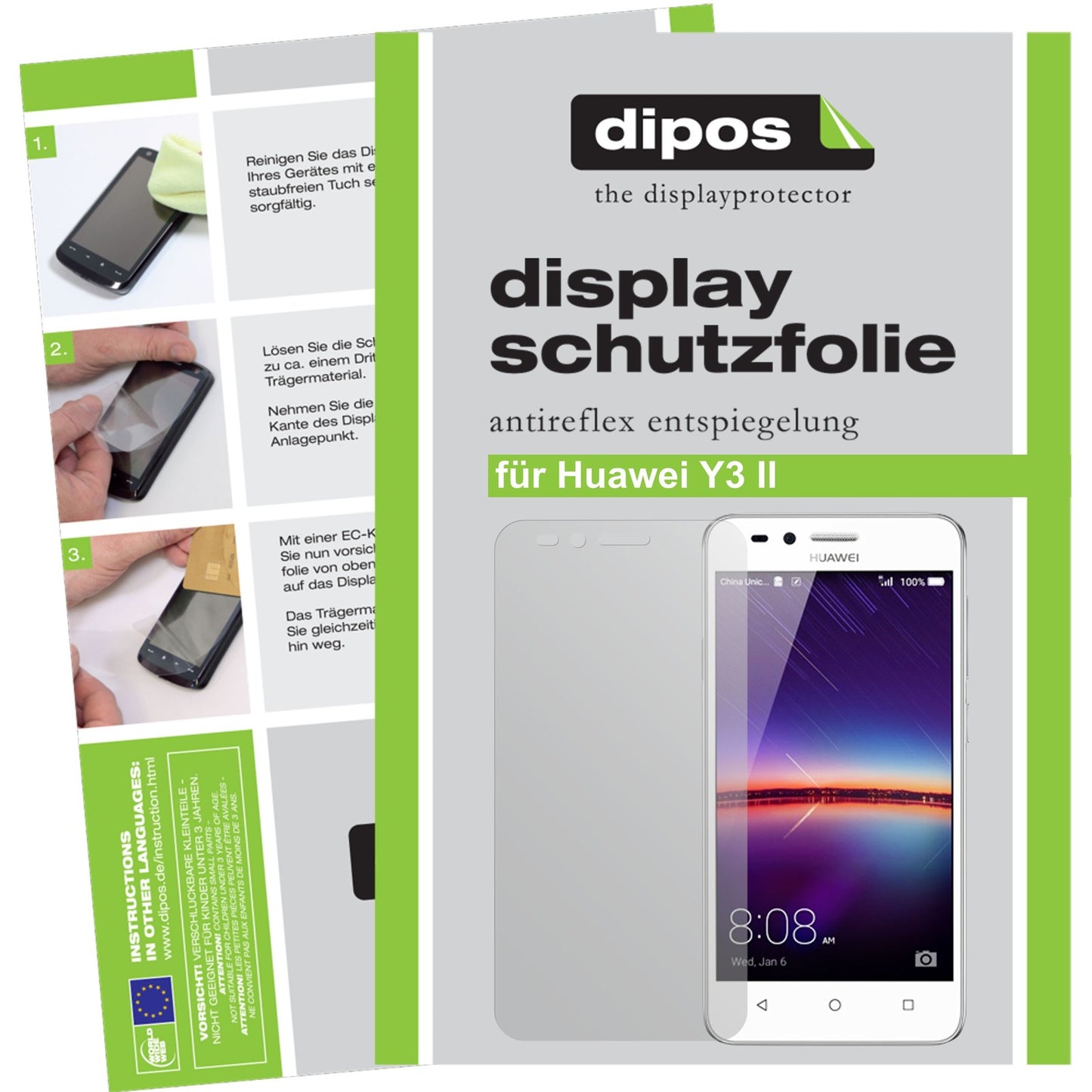 Matte Displayschutzfolie von dipos passend für Huawei Y3 II, präziser Zuschnitt und blasenfrei montiert