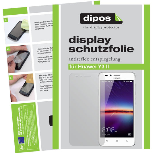 Matte Displayschutzfolie von dipos passend für Huawei Y3 II, präziser Zuschnitt und blasenfrei montiert