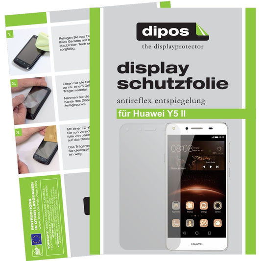 Matte Displayschutzfolie von dipos passend für Huawei Y5 II, präziser Zuschnitt und blasenfrei montiert