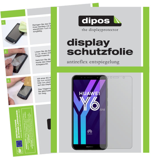 Matte Displayschutzfolie von dipos passend für Huawei Y6 (2018), präziser Zuschnitt und blasenfrei montiert
